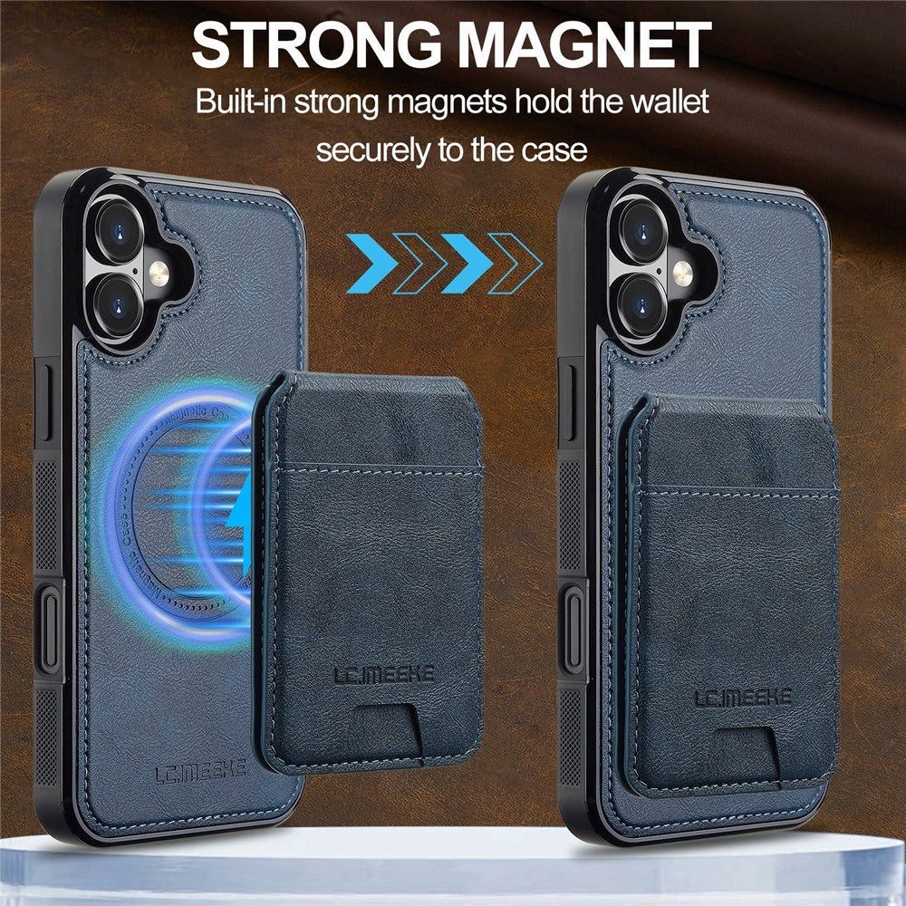LC.IMEEKE L3 For iPhone 16 Magnetic Case Detachable Card Holder Leather+TPU Mobile Cover