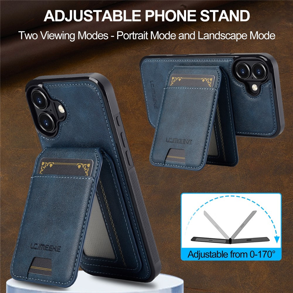 LC.IMEEKE L3 For iPhone 16 Magnetic Case Detachable Card Holder Leather+TPU Mobile Cover