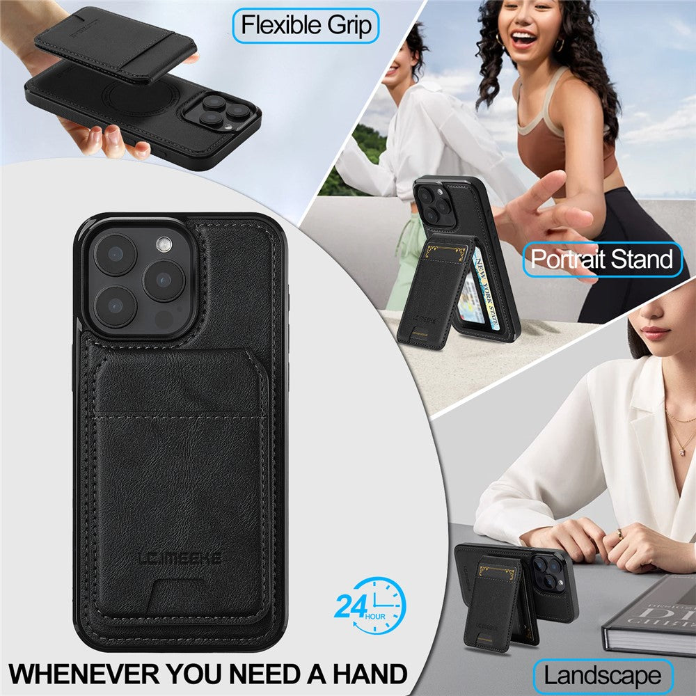 LC.IMEEKE L3 For iPhone 14 Pro Magnetic Case Detachable Card Holder Leather+TPU Mobile Cover