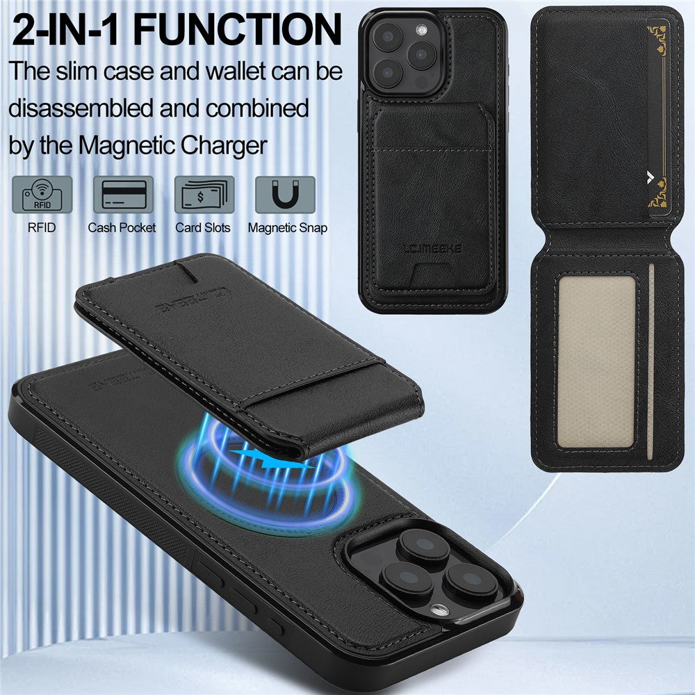 LC.IMEEKE L3 For iPhone 14 Pro Magnetic Case Detachable Card Holder Leather+TPU Mobile Cover