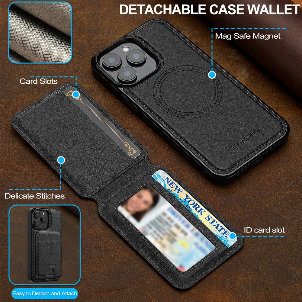 LC.IMEEKE L3 For iPhone 14 Pro Magnetic Case Detachable Card Holder Leather+TPU Mobile Cover