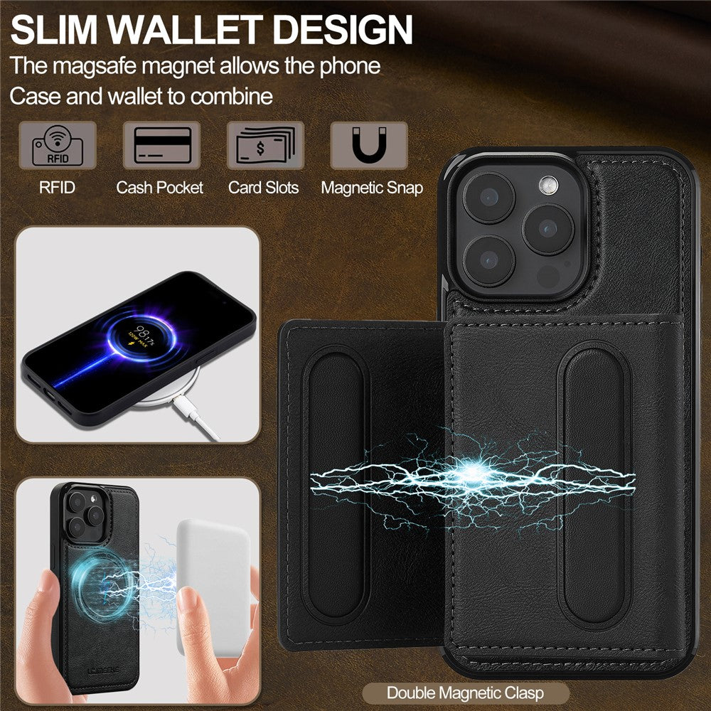 LC.IMEEKE L5 For iPhone 14 Pro Magnetic Phone Case Leather Back Cover with Detachable Card Holder