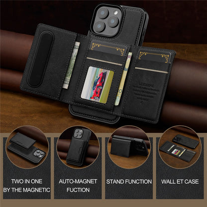 LC.IMEEKE L5 For iPhone 14 Pro Magnetic Phone Case Leather Back Cover with Detachable Card Holder