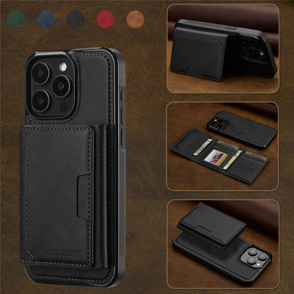 LC.IMEEKE L5 For iPhone 14 Pro Magnetic Phone Case Leather Back Cover with Detachable Card Holder