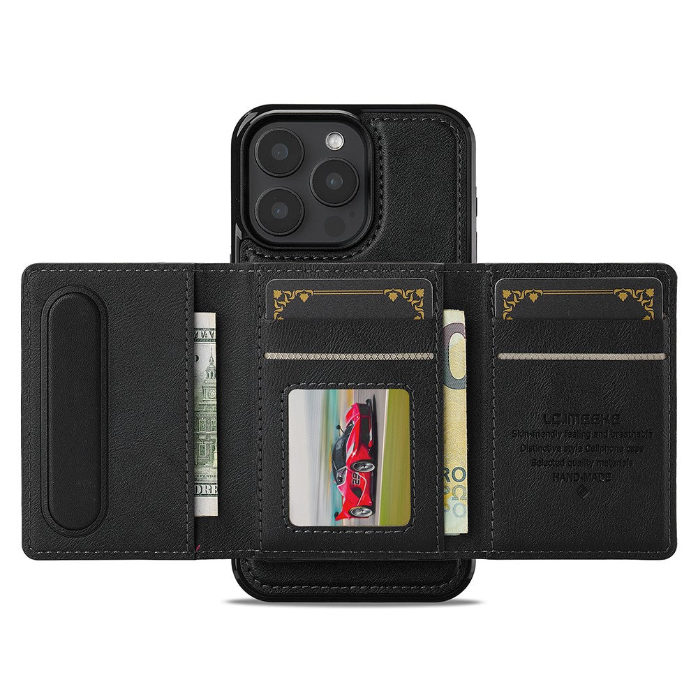 LC.IMEEKE L5 For iPhone 14 Pro Magnetic Phone Case Leather Back Cover with Detachable Card Holder
