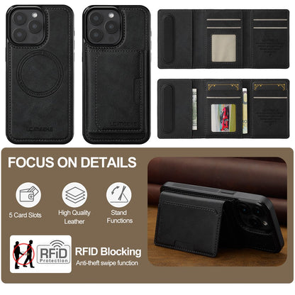 LC.IMEEKE L5 For iPhone 14 Pro Magnetic Phone Case Leather Back Cover with Detachable Card Holder