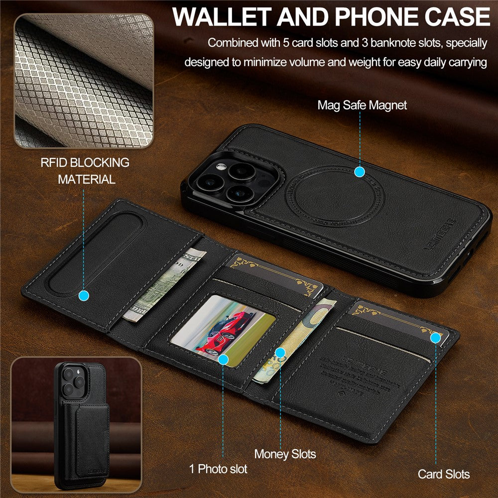 LC.IMEEKE L5 For iPhone 14 Pro Magnetic Phone Case Leather Back Cover with Detachable Card Holder