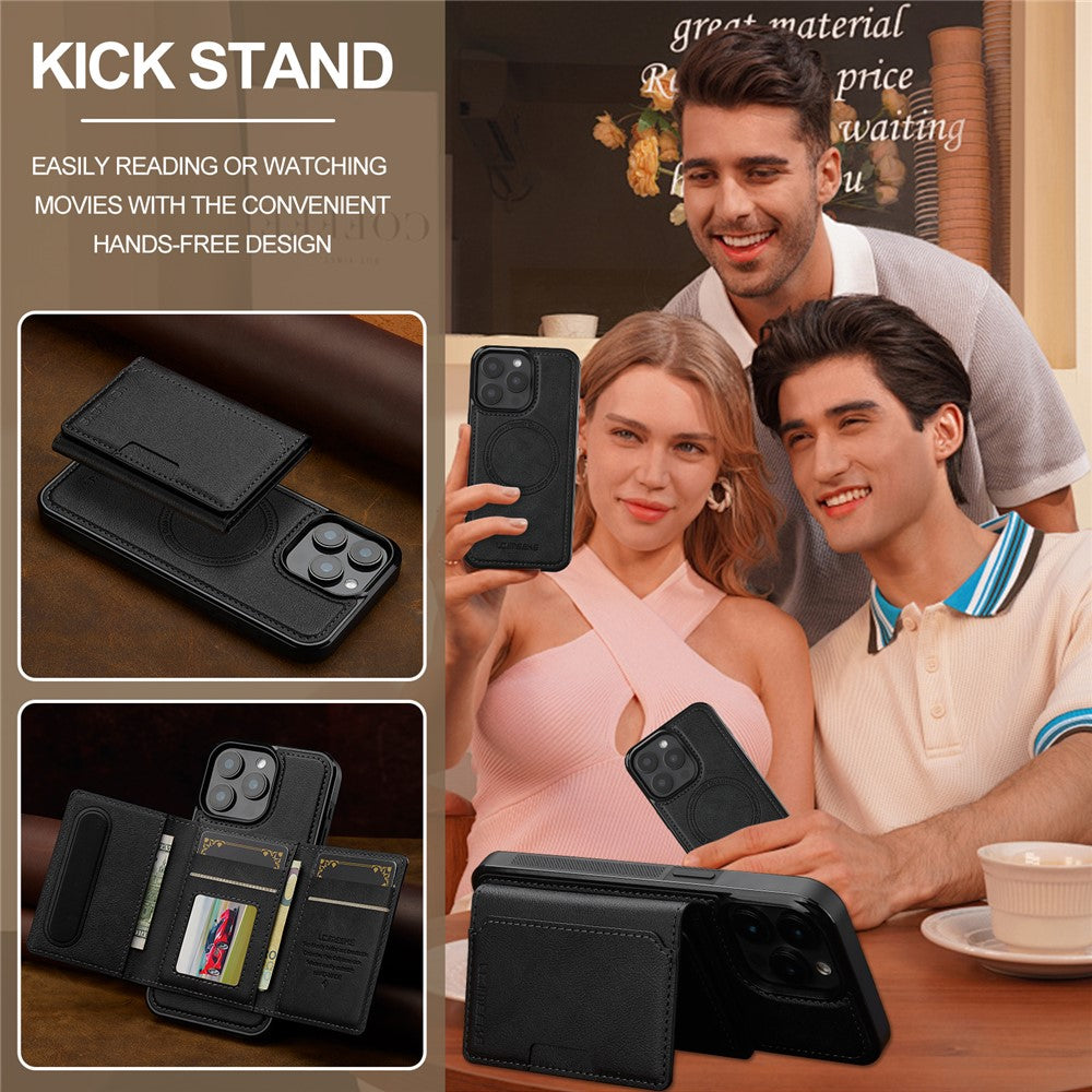 LC.IMEEKE L5 For iPhone 14 Pro Magnetic Phone Case Leather Back Cover with Detachable Card Holder