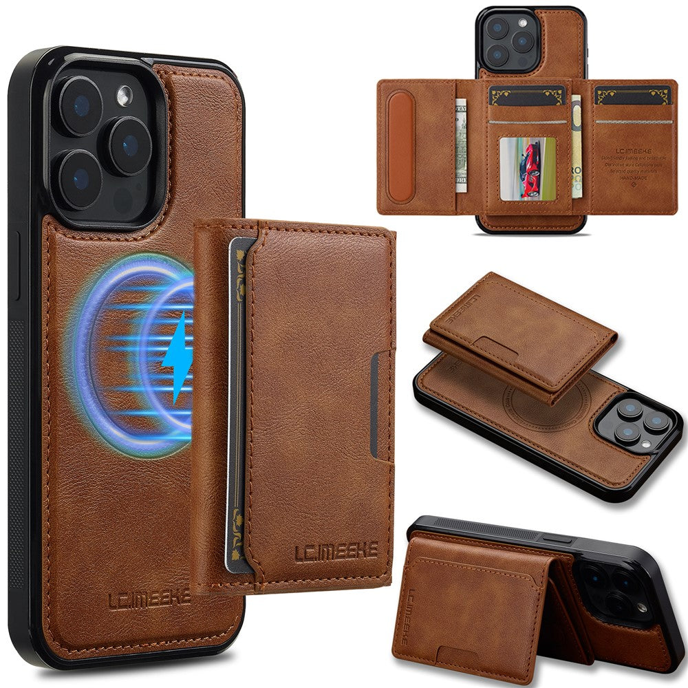 LC.IMEEKE L5 For iPhone 14 Pro Magnetic Phone Case Leather Back Cover with Detachable Card Holder