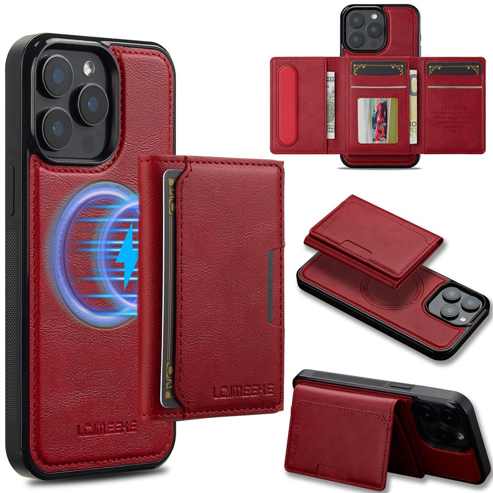 LC.IMEEKE L5 For iPhone 14 Pro Magnetic Phone Case Leather Back Cover with Detachable Card Holder