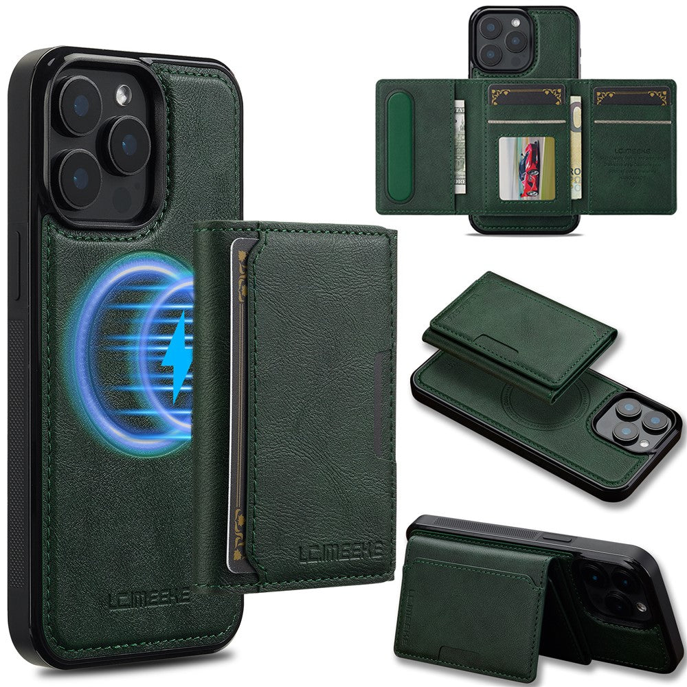 LC.IMEEKE L5 For iPhone 14 Pro Magnetic Phone Case Leather Back Cover with Detachable Card Holder