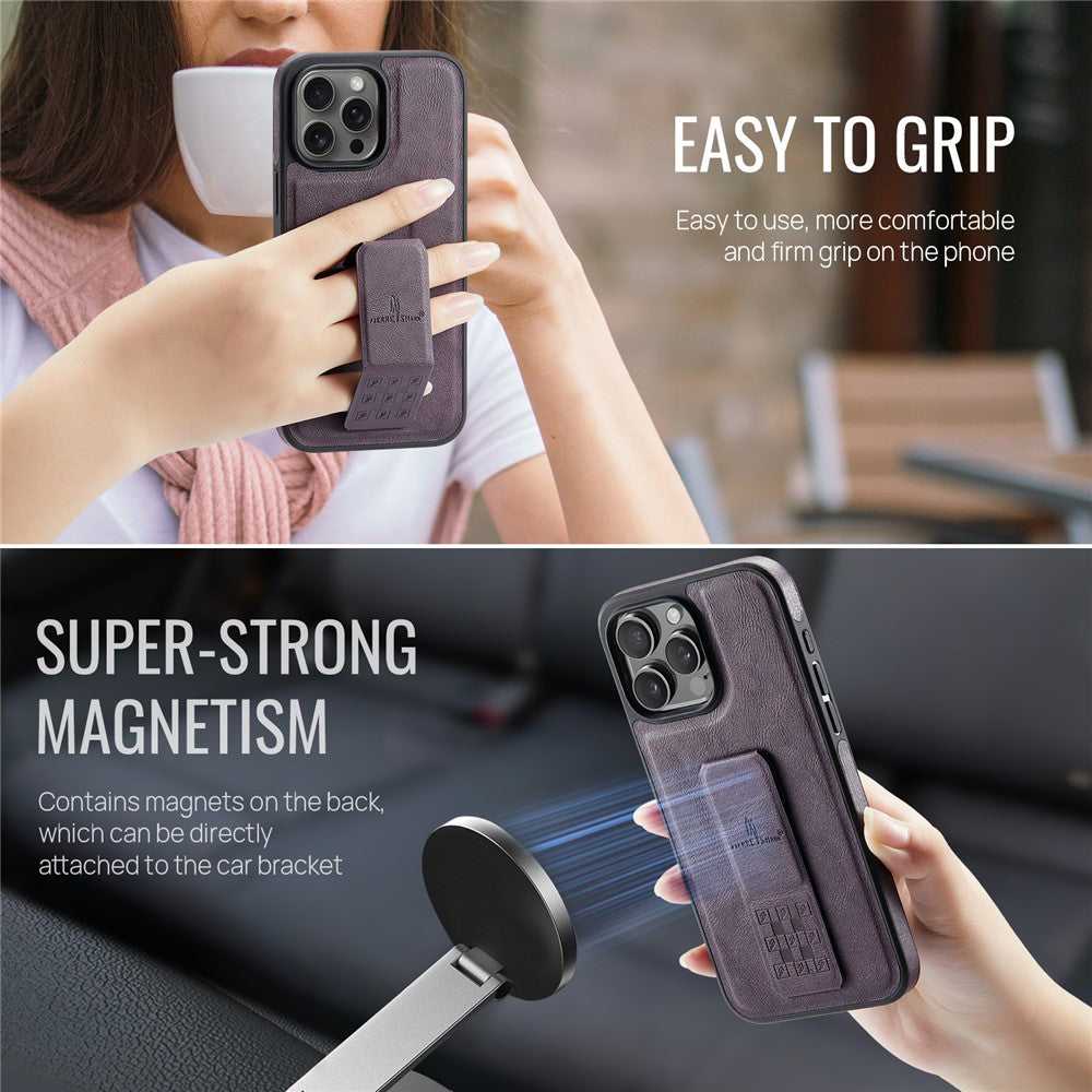 FIERRE SHANN For iPhone 14 Pro Case Kickstand Leather Slim Back Cover