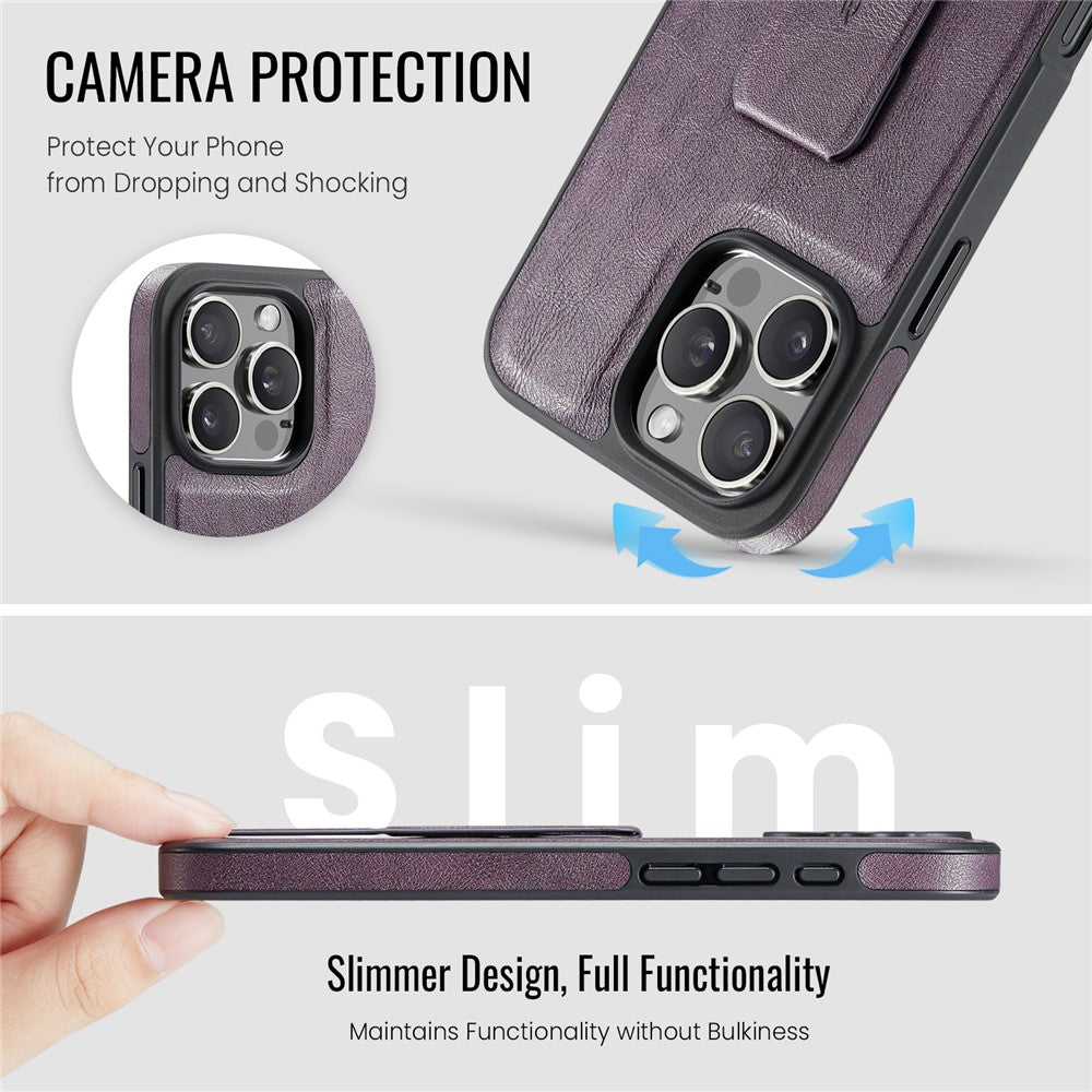 FIERRE SHANN For iPhone 14 Pro Case Kickstand Leather Slim Back Cover