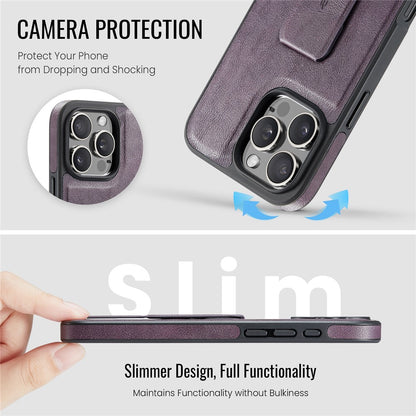 FIERRE SHANN For iPhone 14 Pro Case Kickstand Leather Slim Back Cover