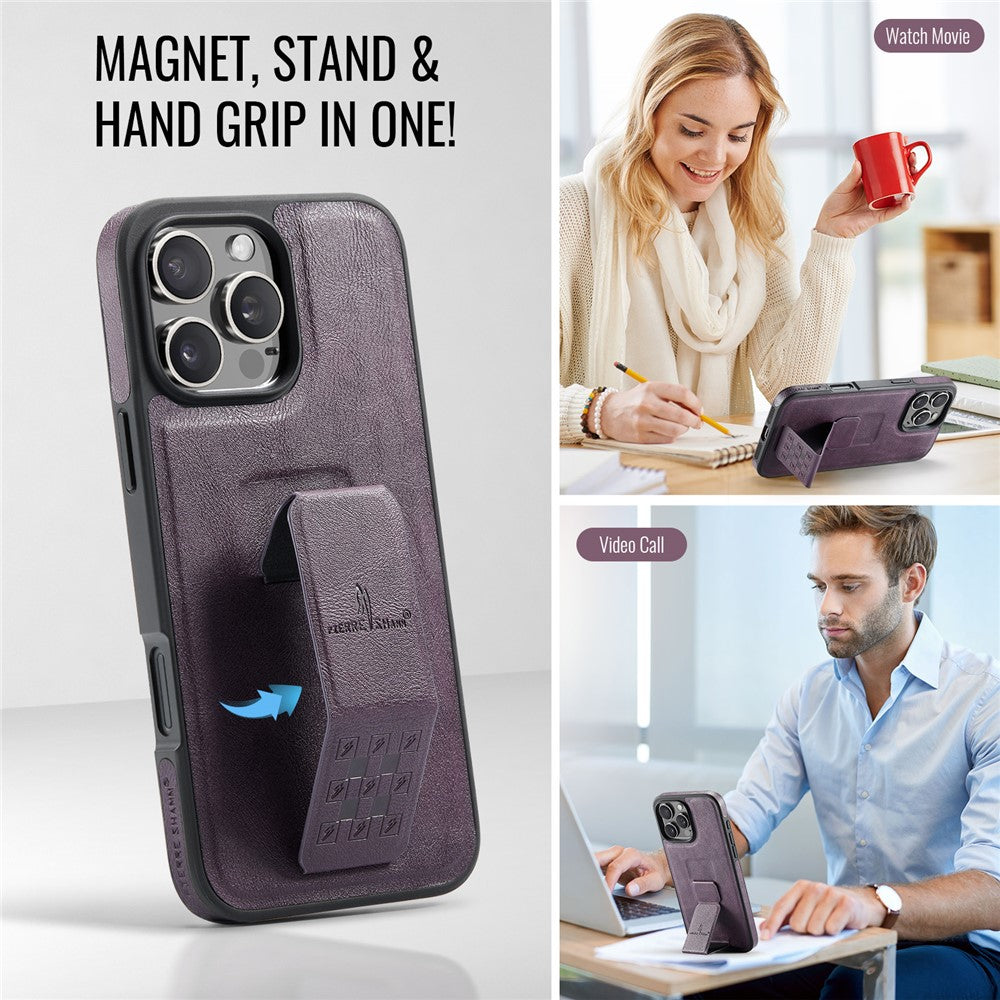 FIERRE SHANN For iPhone 14 Pro Case Kickstand Leather Slim Back Cover