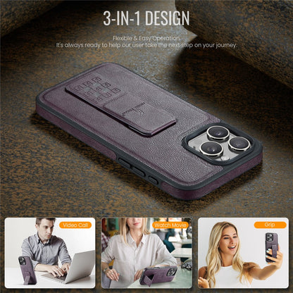 FIERRE SHANN For iPhone 14 Pro Case Kickstand Leather Slim Back Cover