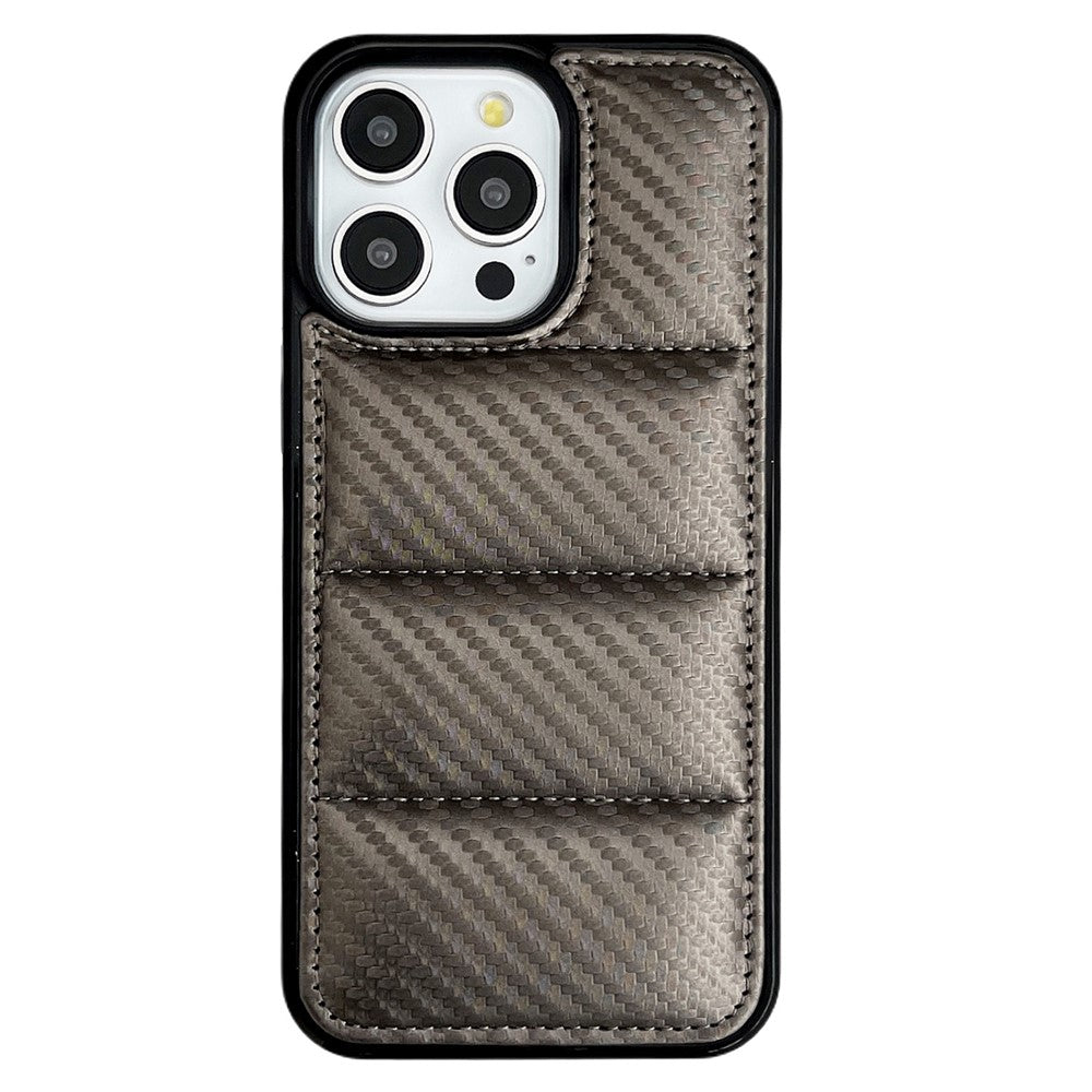 For iPhone 14 Pro Case Carbon Fiber Puffer Jacket Leather+TPU Shockproof Phone Cover