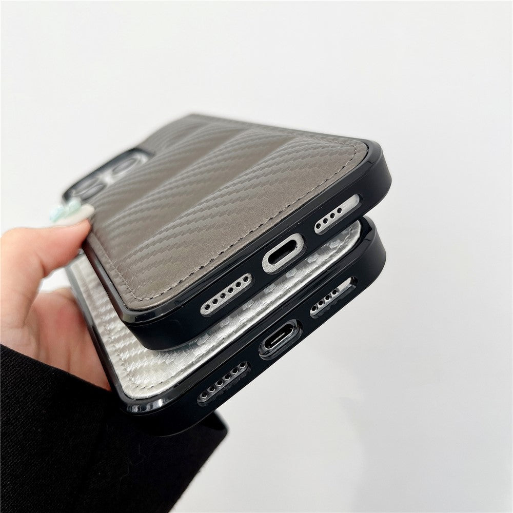 For iPhone 14 Pro Case Carbon Fiber Puffer Jacket Leather+TPU Shockproof Phone Cover