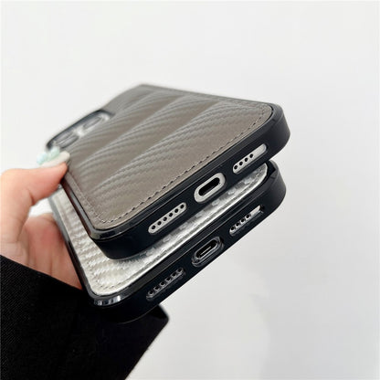 For iPhone 14 Pro Case Carbon Fiber Puffer Jacket Leather+TPU Shockproof Phone Cover