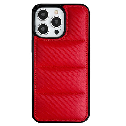 For iPhone 14 Pro Case Carbon Fiber Puffer Jacket Leather+TPU Shockproof Phone Cover