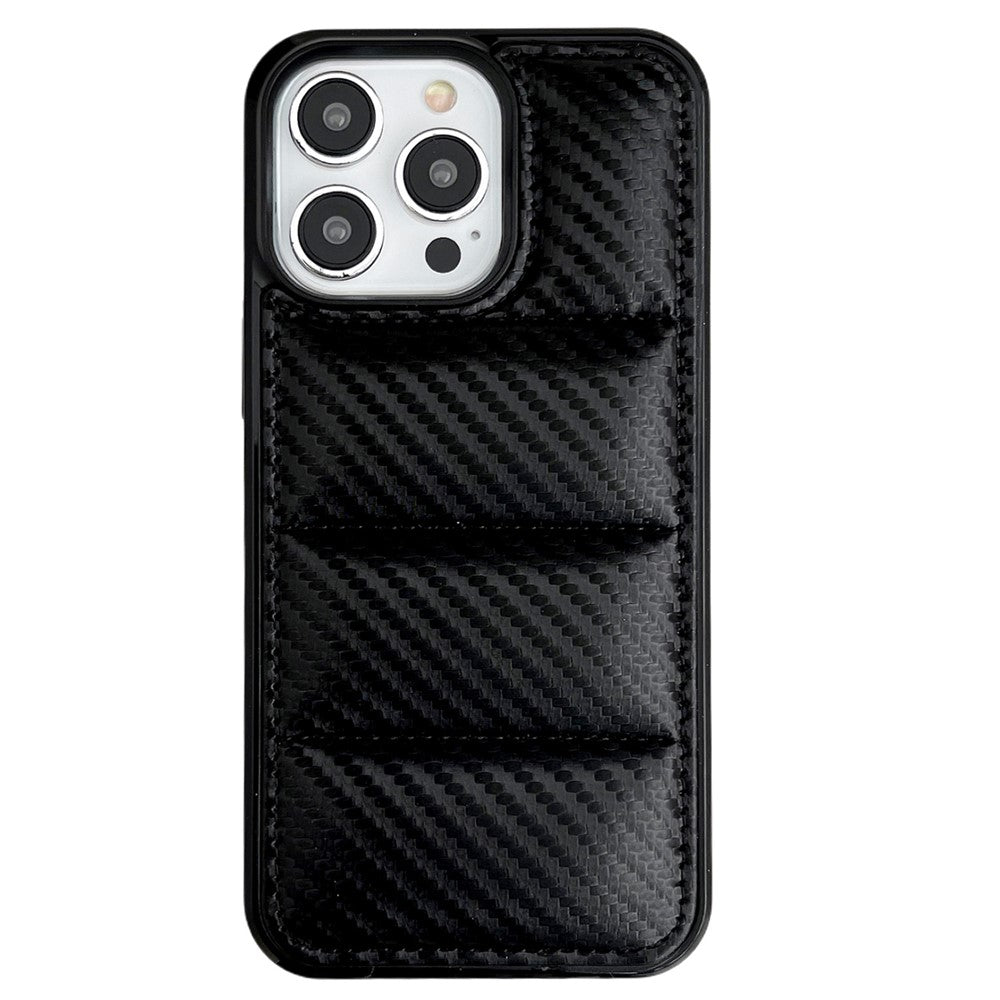 For iPhone 14 Pro Case Carbon Fiber Puffer Jacket Leather+TPU Shockproof Phone Cover