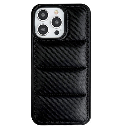 For iPhone 14 Pro Case Carbon Fiber Puffer Jacket Leather+TPU Shockproof Phone Cover