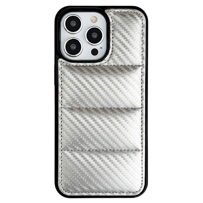 For iPhone 14 Pro Case Carbon Fiber Puffer Jacket Leather+TPU Shockproof Phone Cover