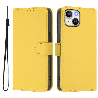 For iPhone 15 Case Solid Color Wallet Leather Phone Cover with Strap