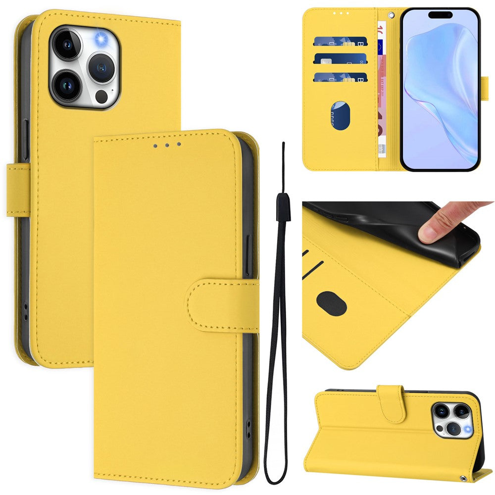 For iPhone 16 Pro Max Case Solid Color Wallet Leather Phone Cover with Strap