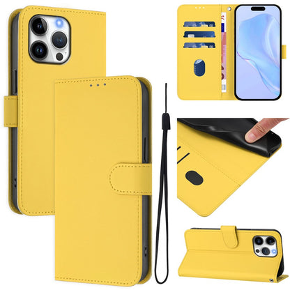 For iPhone 16 Pro Max Case Solid Color Wallet Leather Phone Cover with Strap