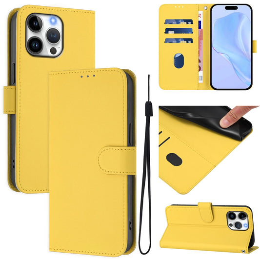 For iPhone 16 Pro Max Case Solid Color Wallet Leather Phone Cover with Strap