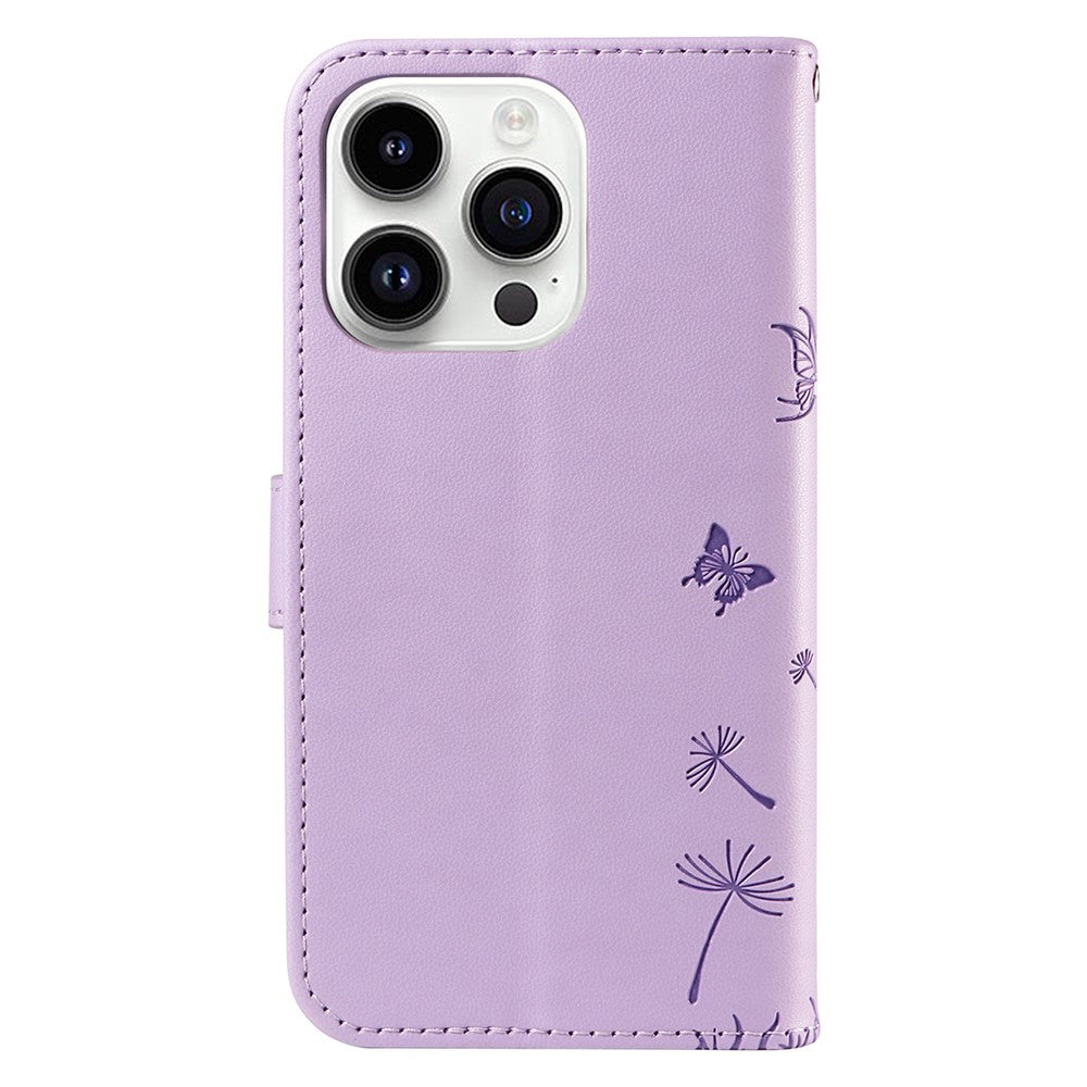 For iPhone 14 Pro Leather Case Wallet Phone Cover Dandelion Imprint