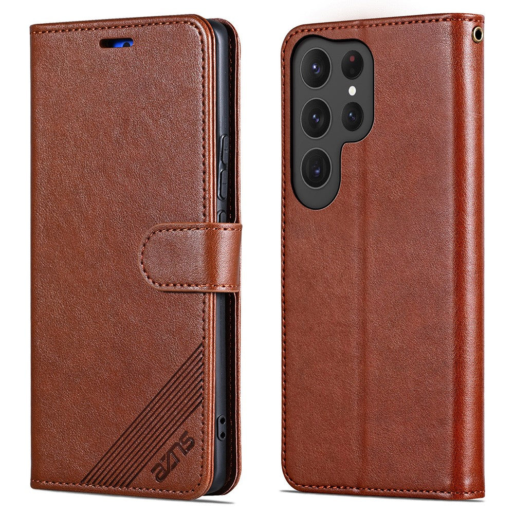 AZNS For Samsung Galaxy S25 Ultra Case Anti-Scratch PU Leather Stand Wallet Phone Cover