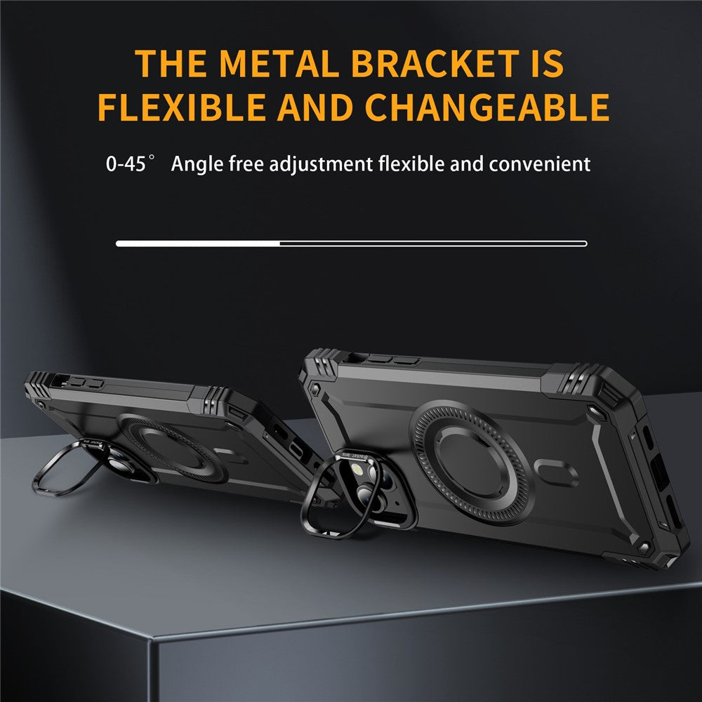 For iPhone 14 Case Compatible with MagSafe Metal Lens Frame Kickstand PC+TPU Mobile Cover