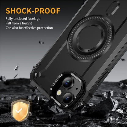 For iPhone 14 Case Compatible with MagSafe Metal Lens Frame Kickstand PC+TPU Mobile Cover