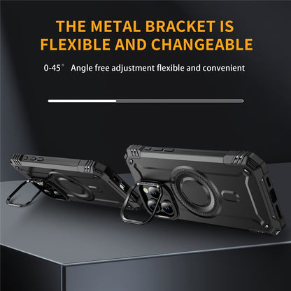 For iPhone 14 Pro Case Compatible with MagSafe Metal Lens Frame Kickstand PC+TPU Mobile Cover