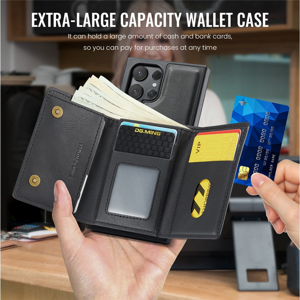 DG.MING M6 Series For Samsung Galaxy S25 Ultra Case Magnetic Wallet PU+PC+TPU Phone Cover