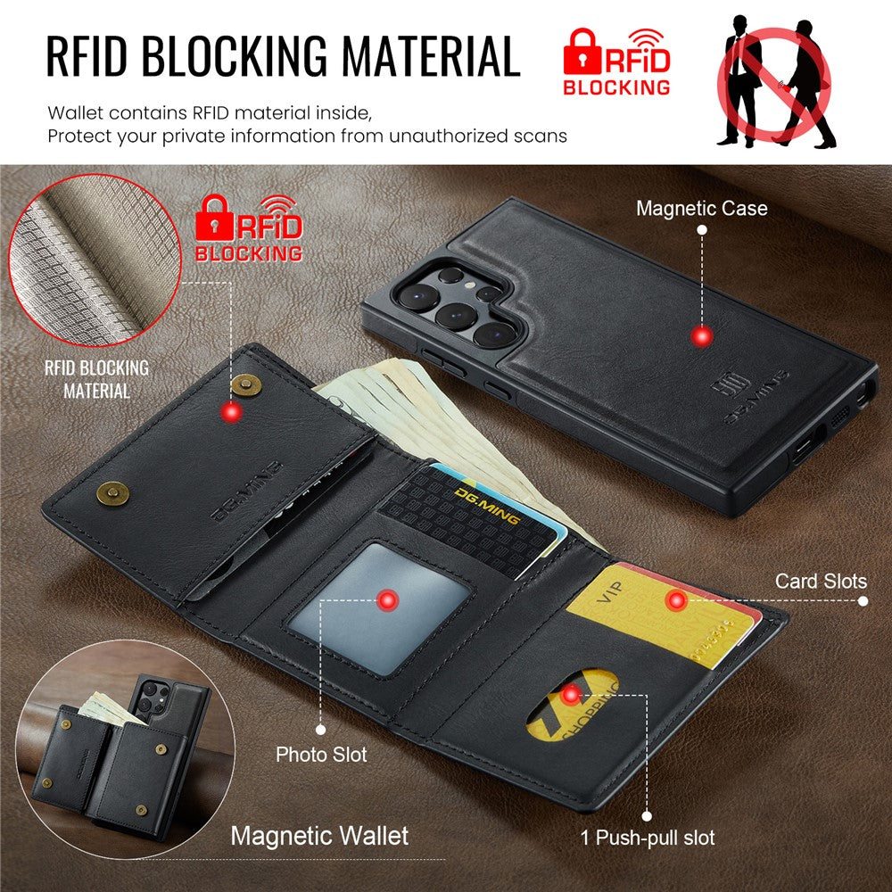 DG.MING M6 Series For Samsung Galaxy S25 Ultra Case Magnetic Wallet PU+PC+TPU Phone Cover