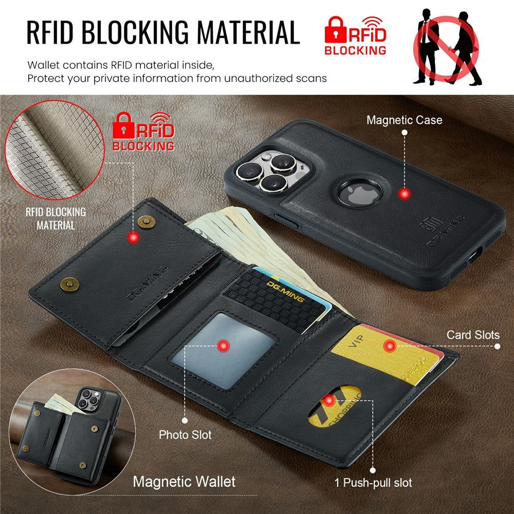 DG.MING M6 Series For iPhone 14 Pro Case Magnetic Wallet PU+PC+TPU Phone Cover