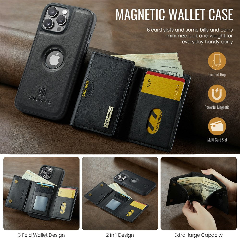 DG.MING M6 Series For iPhone 14 Pro Case Magnetic Wallet PU+PC+TPU Phone Cover