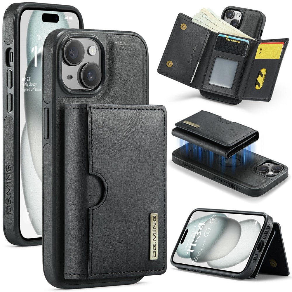 DG.MING M6 Series For iPhone 15 Plus Case Magnetic Wallet PU+PC+TPU Phone Cover