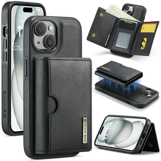 DG.MING M6 Series For iPhone 15 Plus Case Magnetic Wallet PU+PC+TPU Phone Cover