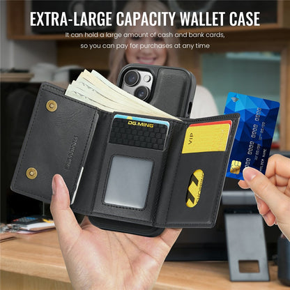DG.MING M6 Series For iPhone 15 Plus Case Magnetic Wallet PU+PC+TPU Phone Cover