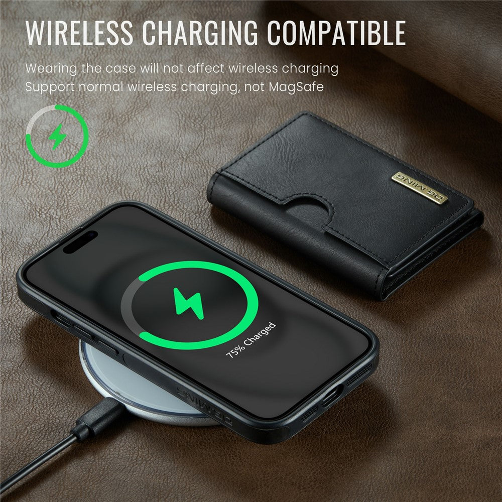 DG.MING M6 Series For iPhone 15 Plus Case Magnetic Wallet PU+PC+TPU Phone Cover