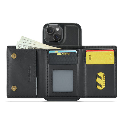 DG.MING M6 Series For iPhone 15 Plus Case Magnetic Wallet PU+PC+TPU Phone Cover