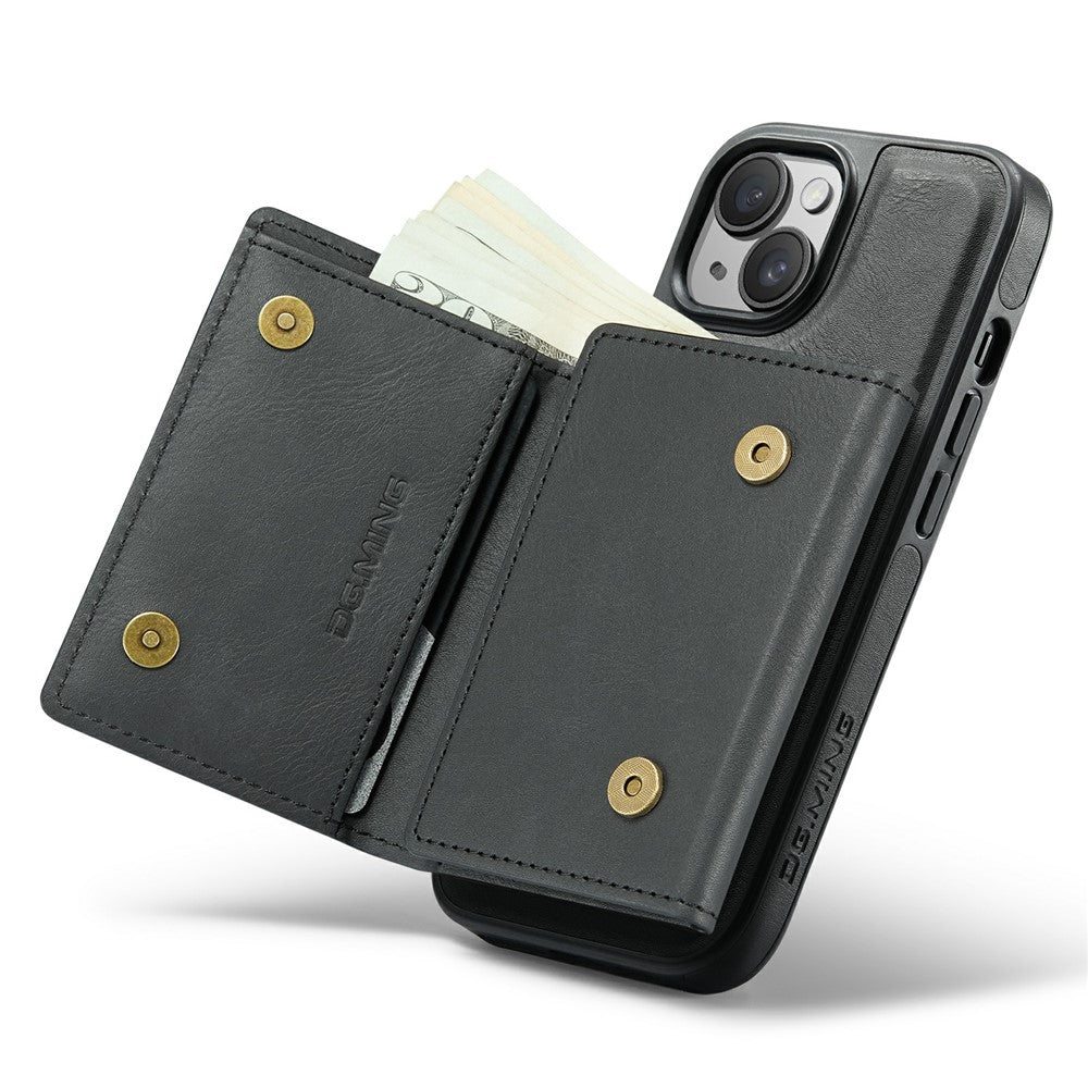 DG.MING M6 Series For iPhone 15 Plus Case Magnetic Wallet PU+PC+TPU Phone Cover
