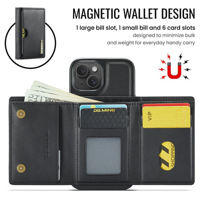 DG.MING M6 Series For iPhone 15 Plus Case Magnetic Wallet PU+PC+TPU Phone Cover