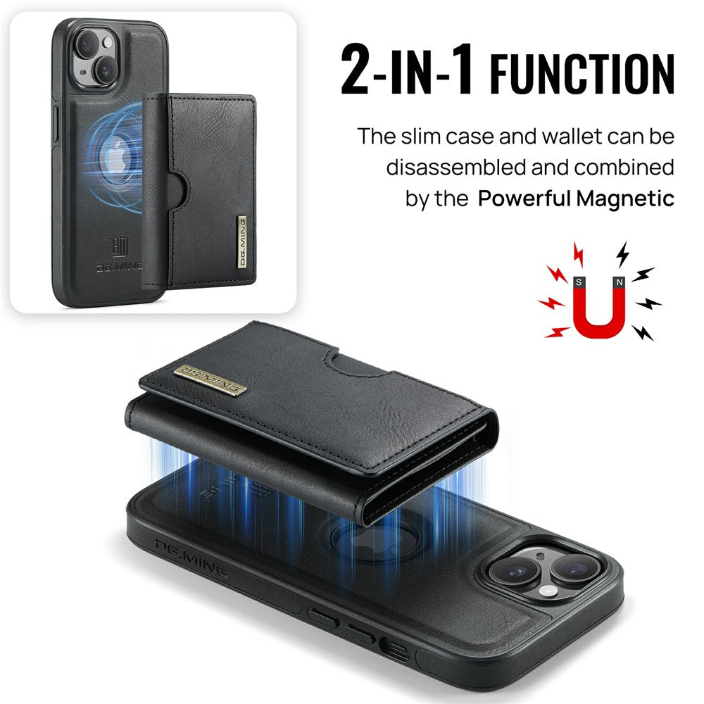 DG.MING M6 Series For iPhone 15 Plus Case Magnetic Wallet PU+PC+TPU Phone Cover