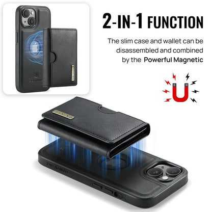 DG.MING M6 Series For iPhone 15 Plus Case Magnetic Wallet PU+PC+TPU Phone Cover