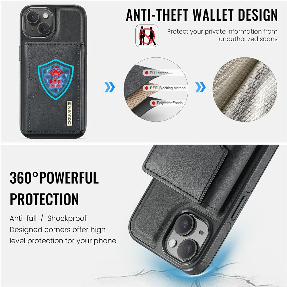 DG.MING M6 Series For iPhone 15 Plus Case Magnetic Wallet PU+PC+TPU Phone Cover